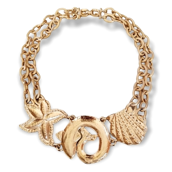 Vintage Diane Von Furstenberg Couture Gold Tone Nautical Statement Necklace - Picture 10 of 14